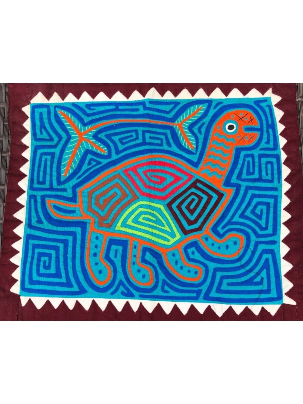 Panamanian Mola Textile Turtle Fish Multicolored Cotton Fabric Kuna Art Handmade